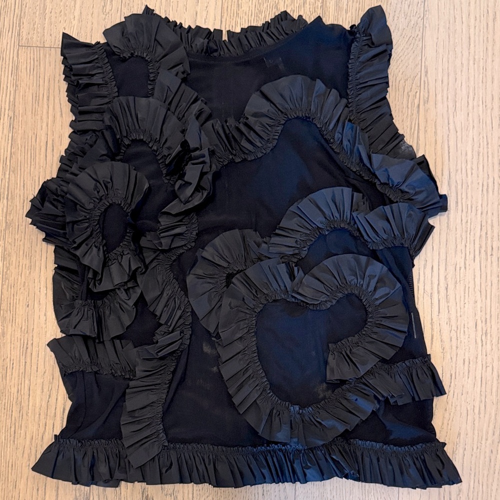 GRACIA Black ruffled sheer sleeveless top, size Medium